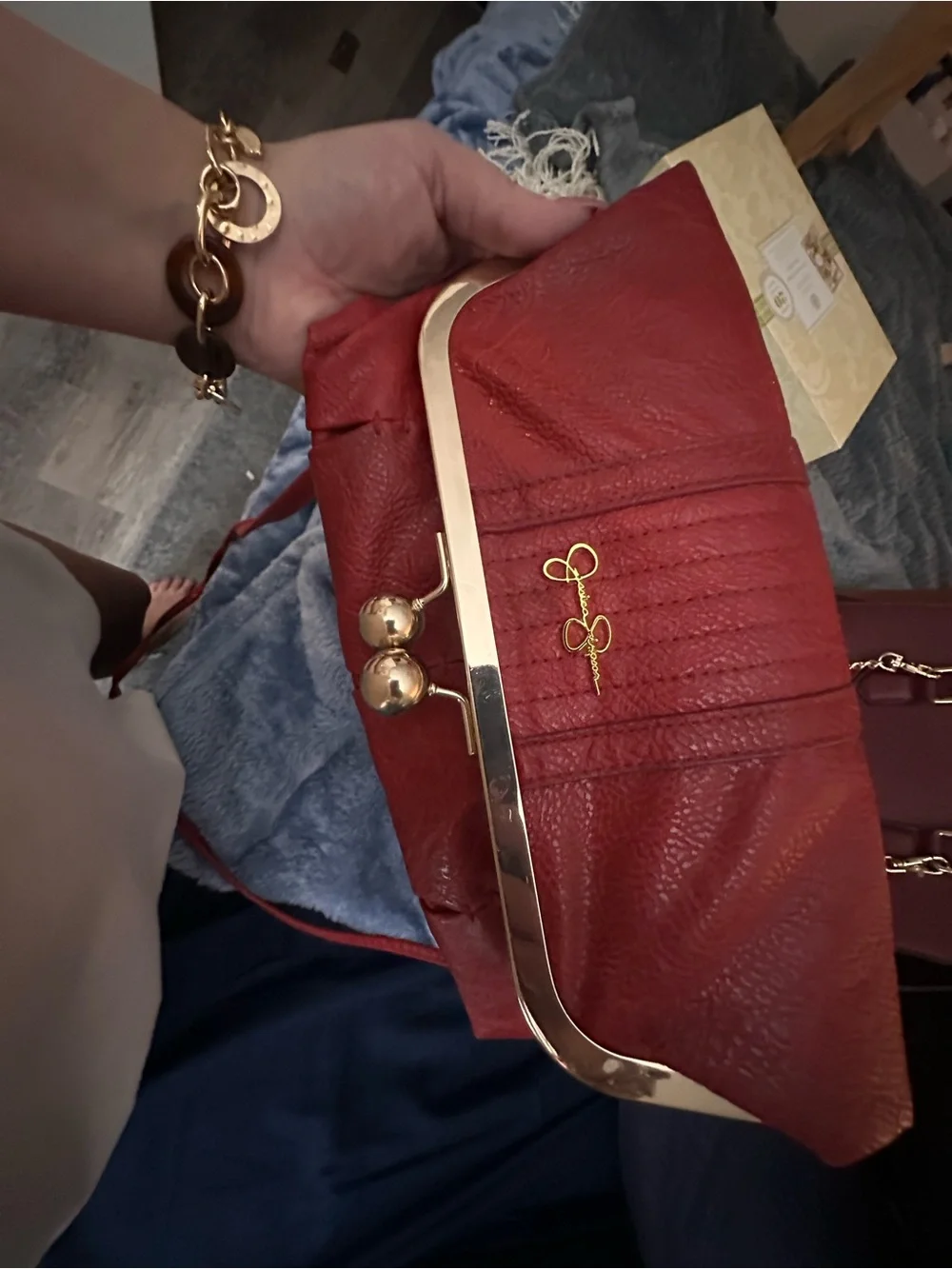 Jessica Simpson Red Clutch with Gold Tone Frame